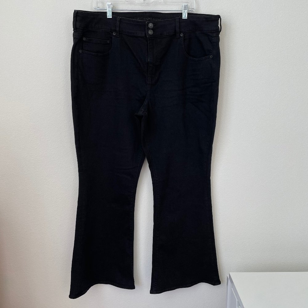 American Eagle Outfitters Artist Flare Black Denim Jeans Womens 22 Short